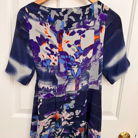 Anthropologie Coquille Blue Watercolor Wearable Art Silk Japonica Sheath Dress 0 - Picture 14 of 14